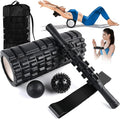 6 in 1 Foam Roller Set with High Density Massage Ball, Yoga Stick, Stretching Strap, Spiky Ball, Bag - Deep Tissue Trigger Point Massage Tool Workout Set - Back Stretcher Muscle Massager for Home