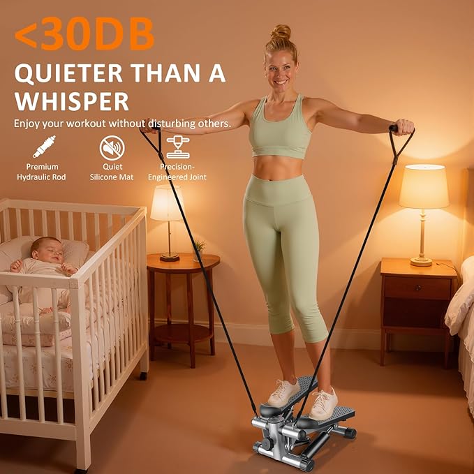 Stair Stepper with Resistance Bands for Home Exercise, Mini Stepper Machine for Indoor Fitness, Portable Home Gym Stepper for Full Body Workout, 300LBS Capacity