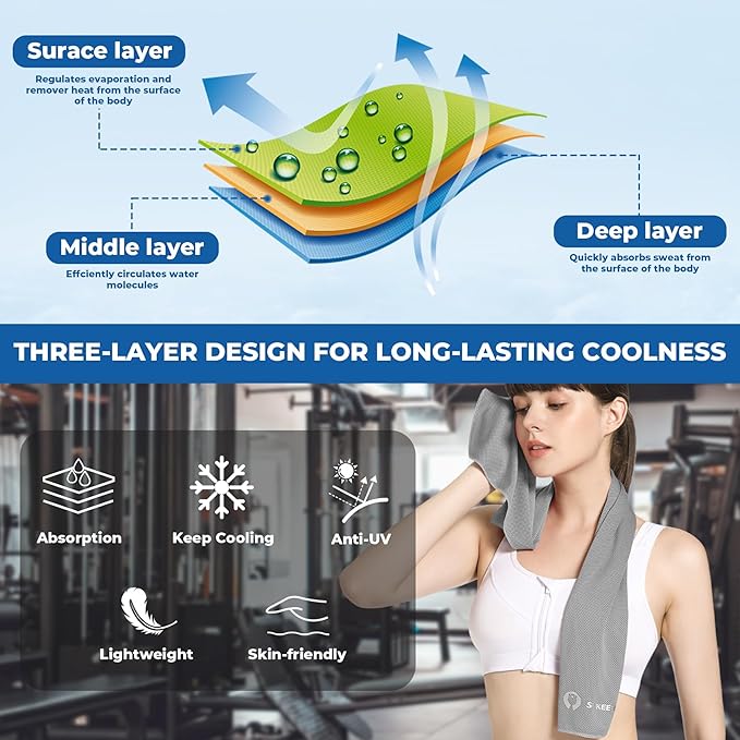 Sukeen 10 Pack Cooling Towels (40"x12"), Neck and Face, Microfiber Cool Towel, Soft Breathable Chilly Towel for Yoga, Golf, Gym, Camping, Running, Workout & More Activities