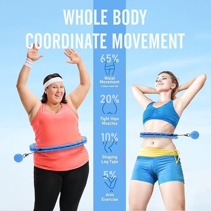 JKSHMYT Weighted Hula Circle Hoops for Adults Weight Loss, Infinity Fitness Hoop Plus Size 47 Inch, 24 Detachable Links, Exercise Hoop Suitable for Women and Beginners