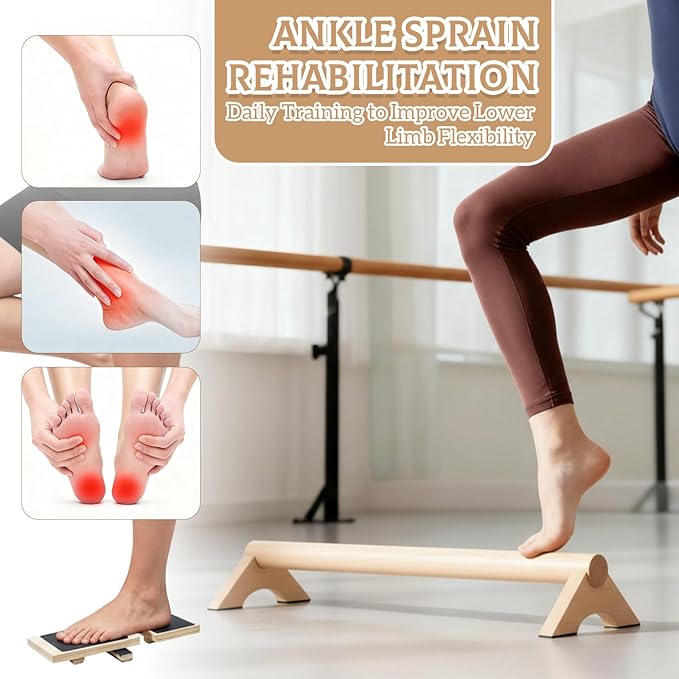 Balance Trainer Kit, 40 Inch Beech Wood Balance Beam with Adjustable Foot Trainers and Cork Massage Ball for Ankle Strengthening and Plantar Fasciitis Relief