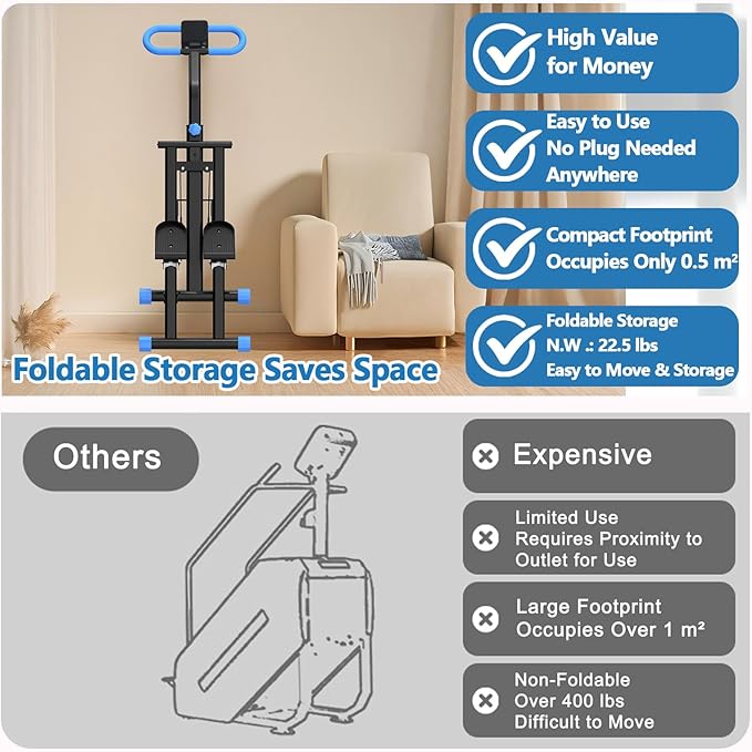 Stair Stepper for Home Gym Folding Vertical Climber Cardio Exercise Machine for Full Body Workout Machine, Adjustable Handlebar & Pedals, 300LBS Load