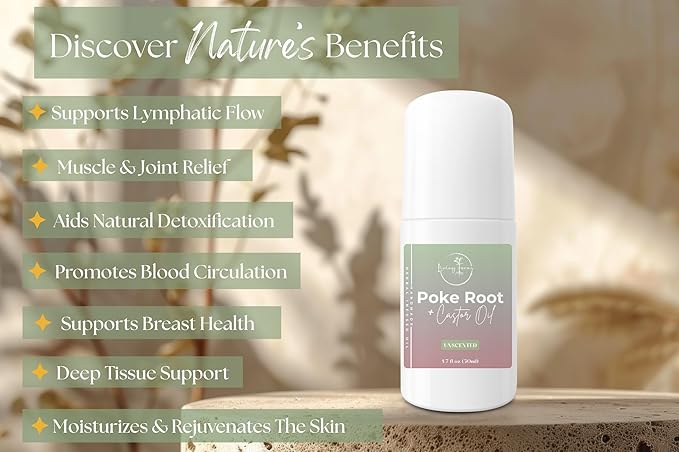 Organic Poke Root Roller with Castor Oil - Natural Lymphatic Drainage Support - Handmade in The USA
