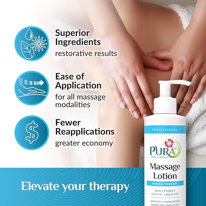 Arnica Therapy 8 Fl oz Massage Lotion, Arnica Extract, Professional, Massage Therapy, Deep Tissue, Unscented, Hypoallergenic, Natural Ingredients, Skin Hydrating, Moisturizing, for Bruising