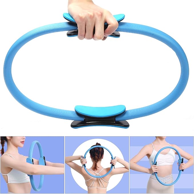 Drfeify Yoga Ring, Portable Lightweight Pilates Ring for Full Body Workout, Exercise Circle with Non-Slip Grip for Women Men Seniors Home Travel Gym (Blue)