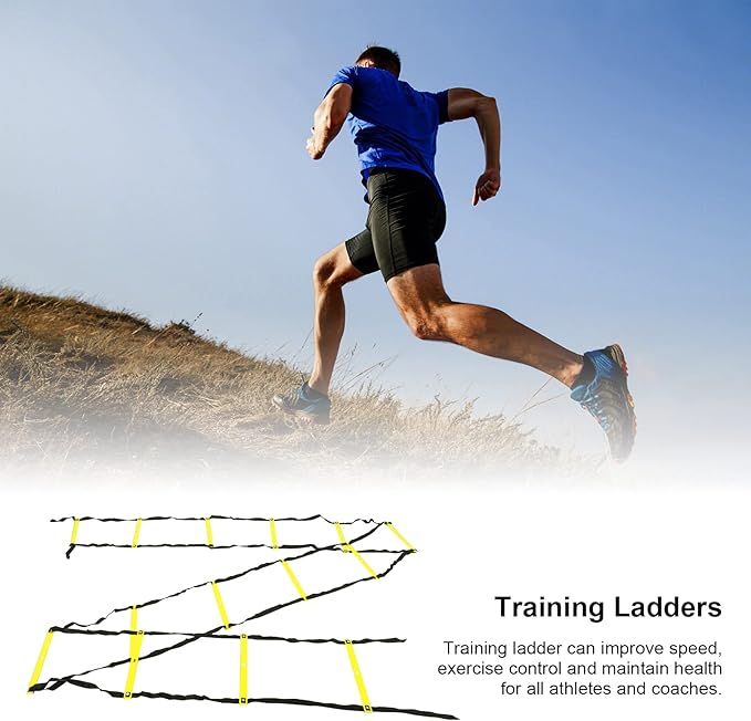 7M 14 Rung Agility Speed Ladder Stairs, Adjustable Training Ladder for Soccer Football Fitness, Non - Slip PP Agility Ladder with Angle Mark for Athletes and Coaches