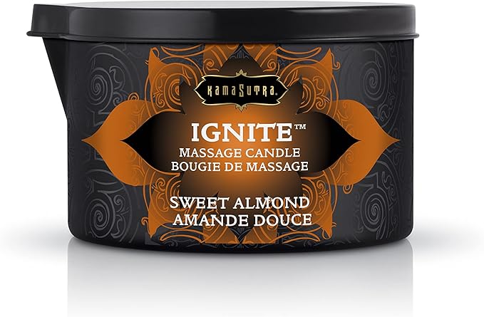KAMA SUTRA Ignite Massage Candle - Coconut Oil and Soy Based - Sweet Almond Scented, 6 oz Melts into a Warm Massage Oil, Couples Massage, Pour Spout Massage Candle