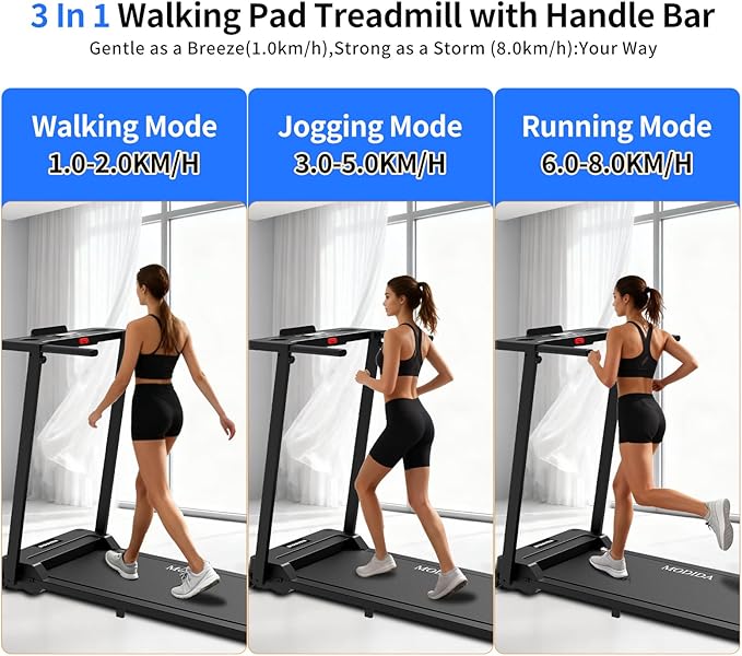 3 in 1 Walking Pad Treadmill with Handle | 1.5HP Under Desk Treadmill for Home Office | Foldable Compact Walking Jogging Running Machine | 220LBS Capacity, ≤45dB Quiet Treadmill