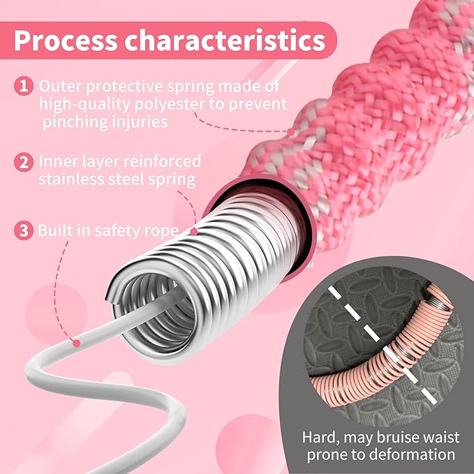 3.3 lbs Spring Soft Hula Hoop for Adults, Foldable Weighted Fitness Hoop with Video Tutorial, Soft Material Protects Lower Back, Home & Travel Workout