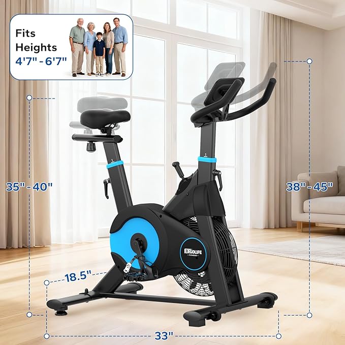 ERGOLIFE Air Magnetic Resistance Exercise Bike, Stationary Fan Bike with Exclusive App, 8 Resistances Indoor Cycling with 300lbs Weight Capacity & Tablet Holder for Weight Loss
