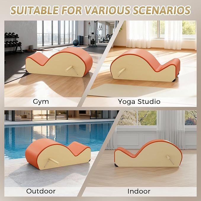 Wooden Orange Pilates Arc with Spine Corrector for Core Strengthening Back Pain Relief, Pilates Spinal Corrector Arch Barrel for Back Flexibility，at Home Reformer Pilates Posture