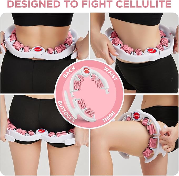 Cellulite Massage Tool - Lymphatic Drainage Massager - Muscle Roller, Deep Fascia Massage, Dimpled Skin Removal, Legs/Thighs/Buttocks, Anti-Cellulite Roller, Smooth Skin, Pain Relief (Pink)
