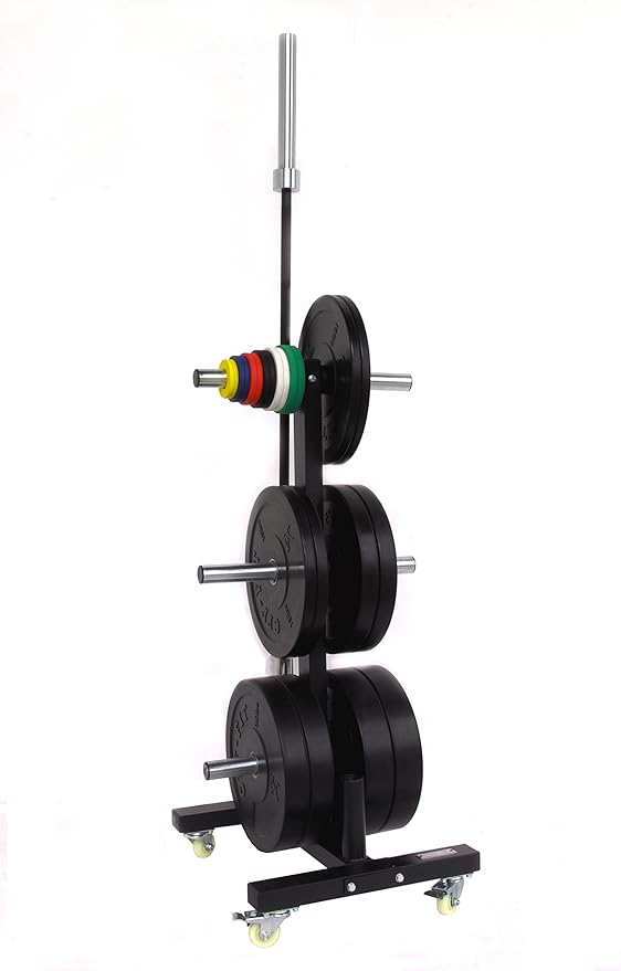 CFF Olympic 2 Bar & Bumper Plate Tree for Weights - 1000 lb. Capacity Mobile Weight Storage Rack w/Wheels. Perfect for Any Commercial Gym, Fitness Training Center, or Home Gym