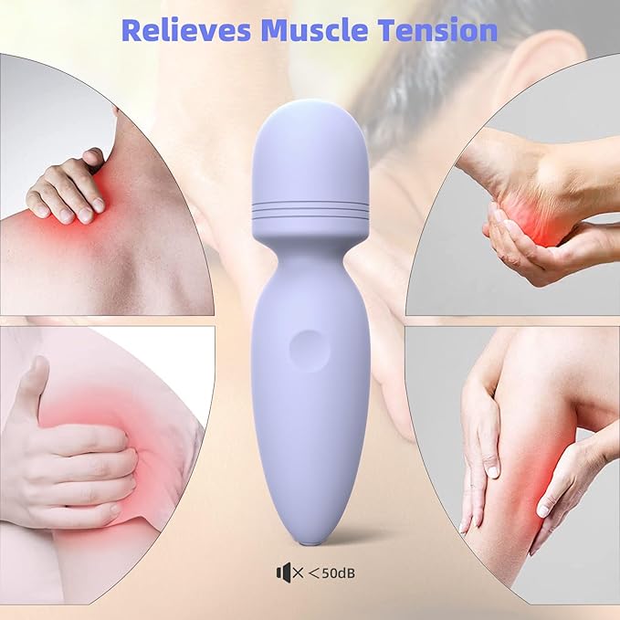 Mini Massager Tools,Small Waterproof Cordless Handheld Massager with 10 Vibration Modes, Personal Handheld Massager for Back（Gray Purple）
