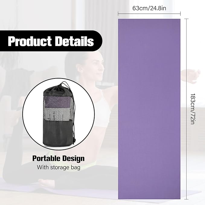 MoKo Hot Yoga Towel, Non-Slip Yoga Mat Towel with Grip Dots, 74.4"×27.3" Yoga Mat Cover for Pilates, Fitness, Meditation, Swimming Pool, Beach, Travel Yoga Mat with Corner Pockets