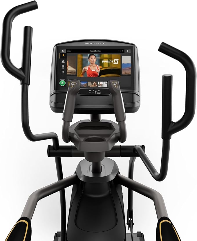 Matrix Fitness E50 Elliptical with XIR | 16" Touchscreen (WiFi+BT+HDMI) | Low Impact Workouts, Full Body Cardio, High Calorie Burn | Space Saving Compact Design, Suspension Elliptical