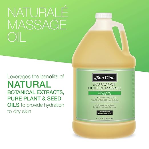 Bon Vital Naturale Massage Oil Made with Natural Ingredients for an Earth-Friendly Massage, Revives and Rehydrates Dry Skin Naturally, with Green Tea Extract, 1 Gal, Label may Vary