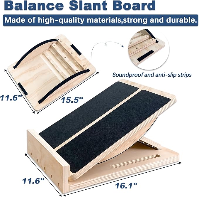 Adjustable Foot Incline Wooden Slant Board For Calf Stretching,440lb Capacity, Balance Velour Stretcher Ankle Stretch Knee Leg Boards Squats Wedge Exercise Fitness Equipment（sland &Balance Board)