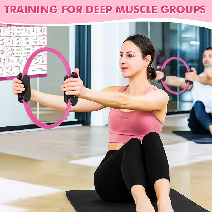 Pilates Ring Set Exercise Equipment, with Exercise Resistance Bands Set, Pilates Ball, Sliding Disks. Portable Home Gym - with Fitness Guide Poster