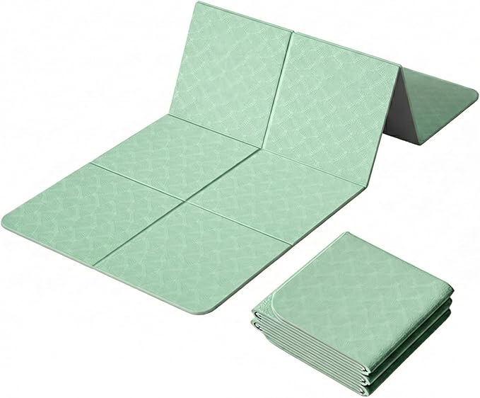Foldable Yoga Mat 10 mm Thick Extra Wide 72"x28", Non Slip Travel Exercise Pad, TPE Compact Folding Pilates Floor Cushion for Home Gym & Nap, Mint Green