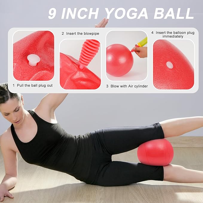 Pilates Ring Fitness Circles Set, Dual Padded Handles Home Pilates Equipment Set for Women Includes 2 Pilates Ring, 2 Pilates Mini Ball, and 5 Resistance Bands at Home Pilates Workout Set