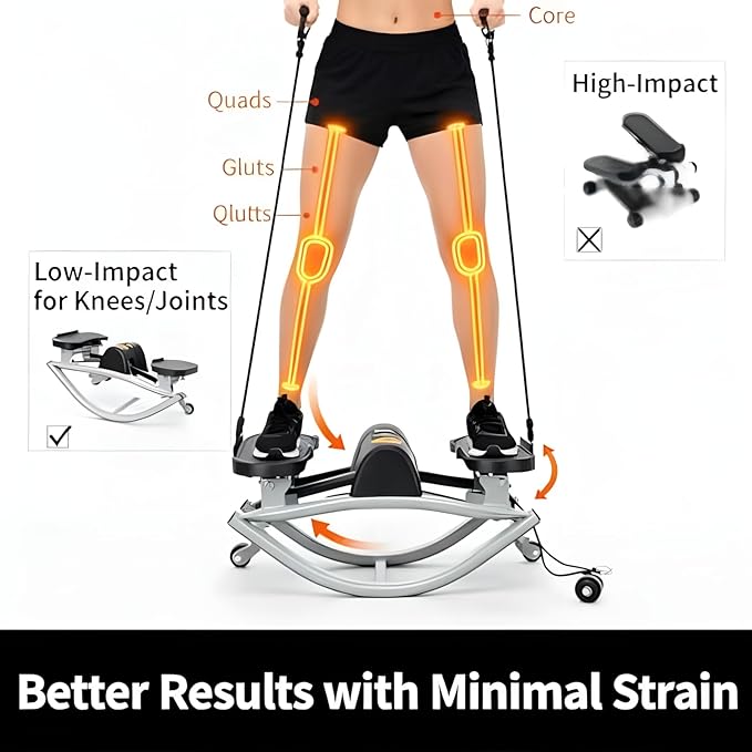 U-Shaped Rock Stepper, with Resistance Band & Mat - Side to Side Low-Impact Fitness Stepper for Home Workout, Compact for Legs Glutes Abs, Rock Stepper with Digital Display