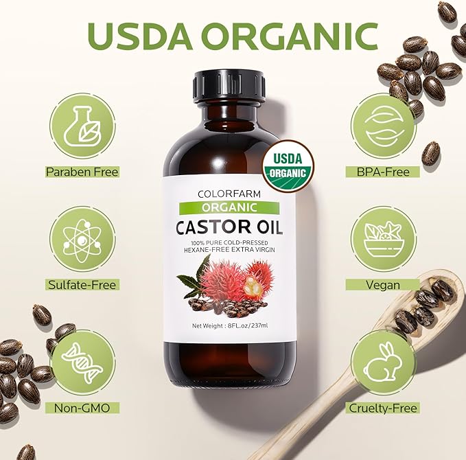 40 Pcs Castor Oil Pack Wrap: Organic Cold Pressed Castor Oil 8Fl Oz with Disposable Patches - Self-Adhesive Anti Leakage Patch for Liver Stomach Belly Button