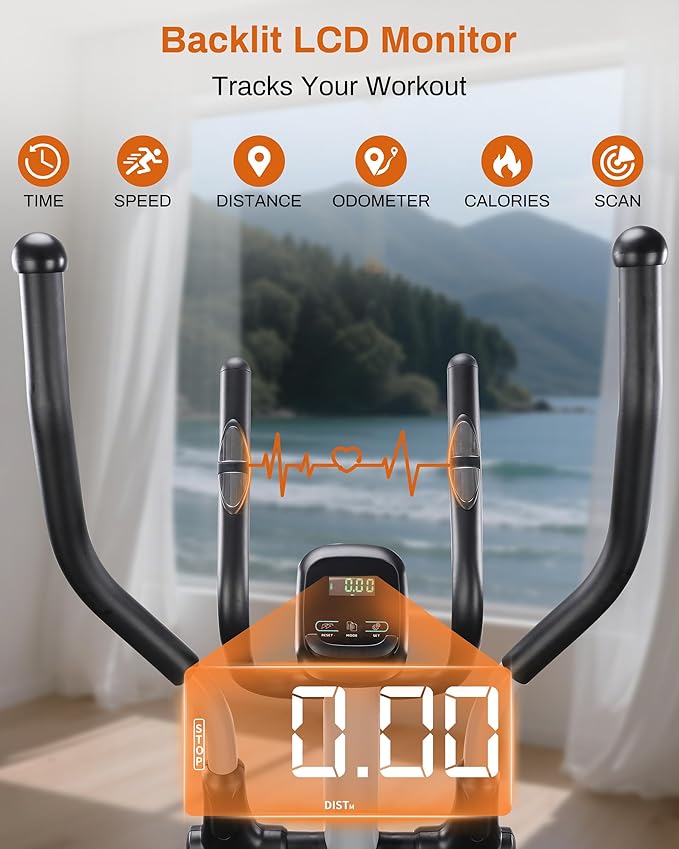 ECHANFIT Elliptical Exercise Machine with 16 Resistance Levels, Hyper-Quiet Magnetic Elliptical Machine for Home with 15.5" Stride, Backlit LCD Monitor, App Bluetooth, Pulse Sensor