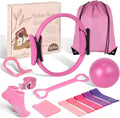 Home Pilates Essentials Kit for Women - Complete Pink Equipment Set with 9 Inch Yoga Ball, Figure 8 Resistance Band, Bands & Accessories, Ring for Beginners Workouts