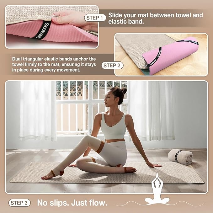Hot Yoga Towel,Microfiber Yoga Mat Towels Non Slip for Hot Yoga Absorbent Microfiber Sweat Anti-Slip Cover,Bikram,Pilates,Exercise,Fitness 28 inch X 72 inch Beige 2 Pack