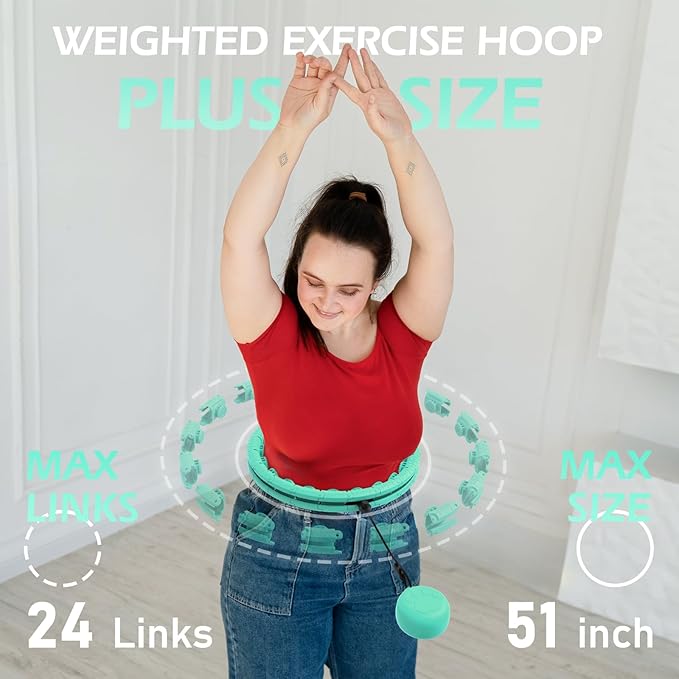 Weighted Hula Circle with 24/26 Links(51-56 Inch) for Adults Weight Loss, Infinity Fitness Hoop Plus Size, for Women Smart Exercise Equipment