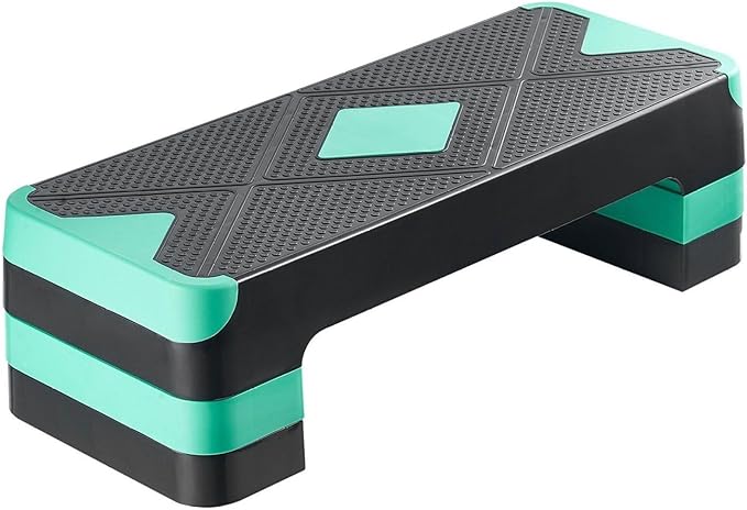 Aerobic Exercise Step Platform, 28-Inch Workout Aerobic Stepper, Height Adjustable Fitness Training Step Deck Trainer with 4 Risers, Non-Slip Surface Bench for Home Gym Cardio Strength, Green