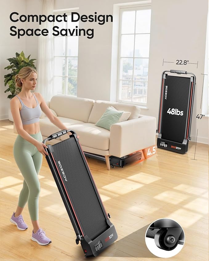 Walking pad Treadmill with Incline & Handle Bar, Folding Treadmill for Home Small Spaces, Compact Portable Under Desk Treadmill,Dual LED Display, 2.5Hp Quiet Running pad, APP, 300 lbs Capacity