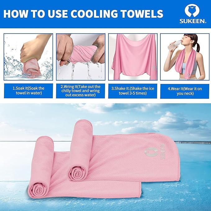 Sukeen 4 Pack Cooling Towel (40"x12") for Sweat, Quick-Drying Neck Cooling Wraps, Soft & Breathable Chilly Sports Towel for Yoga, Sport, Workout