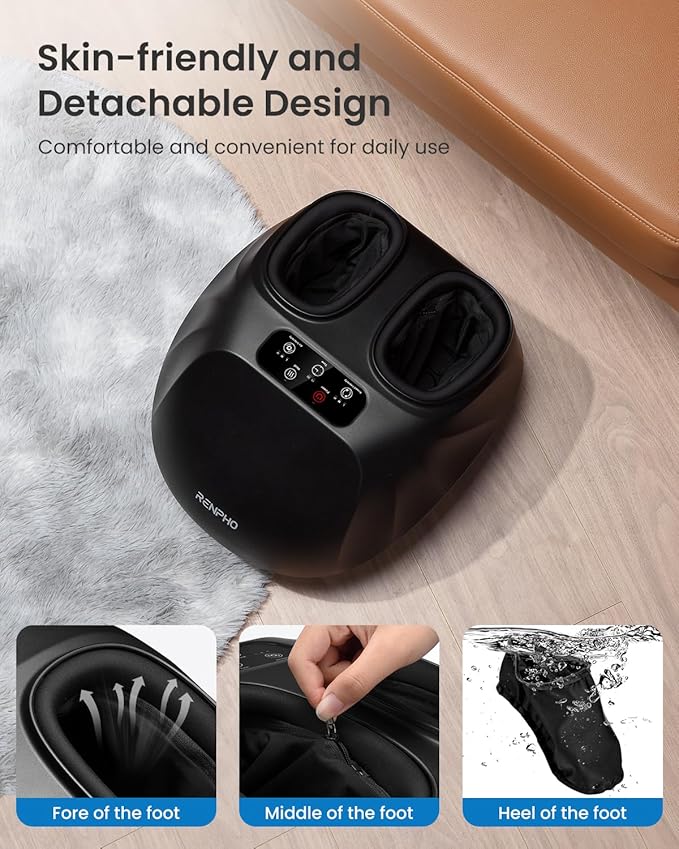 RENPHO Foot Massager Machine with Heat [2026 Upgraded], Shiatsu Foot Massager for Neuropathy, Plantar Fasciitis Massager for Men Women, Up to Size 14, FSA Eligible HSA Store Eligible Massager, Black