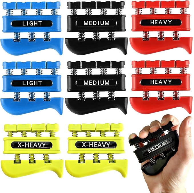 4 Weights Total 8 Piece Grip Strength Trainer Set,Hand Grip Finger Exerciser,Finger Strengthener,Work Fitness Musician Finger Relaxation