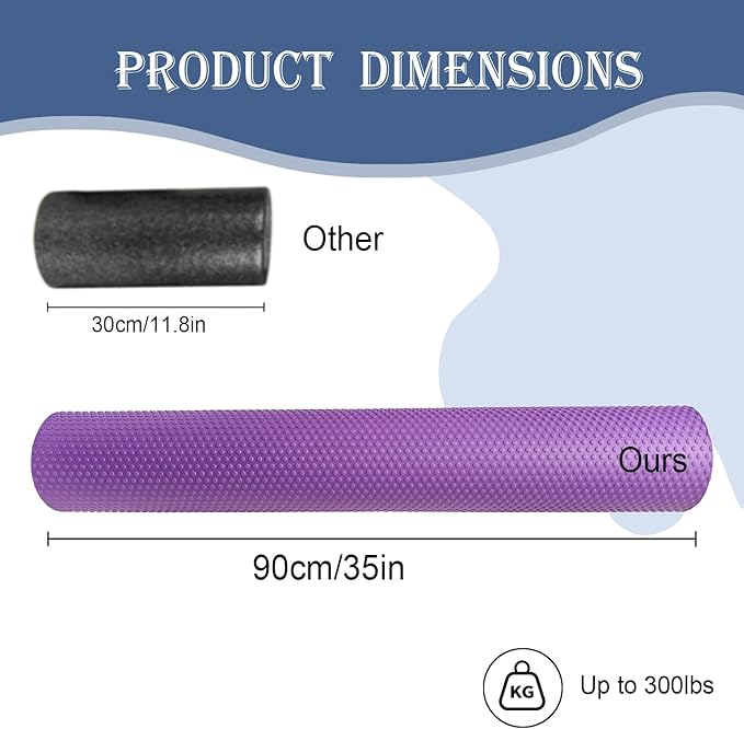 35“ High Density Fitness Foam Roller, Super Soft Round PE Foam Roller Exercises Yoga, Stretching, Deep Tissue&Muscle Recovery Relieves Muscle Pain, Improves Mobility & Circulation (Purple)