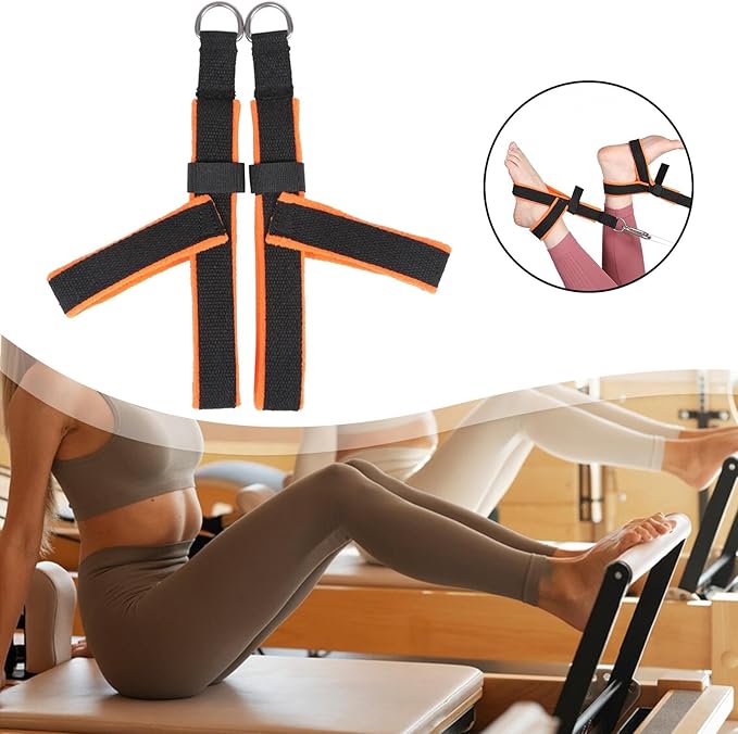 2X Pilates Straps Yoga Straps Strength Training Flexible Core Equipment Reformer Strap Fitness Belts for Studio Adults Gym