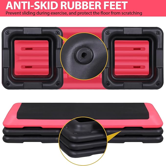 Adjustable Workout Aerobic Stepper, Exercise Step Platform Trainer with 4 Risers,Non-Slip Surface for Home Gym Workout Training