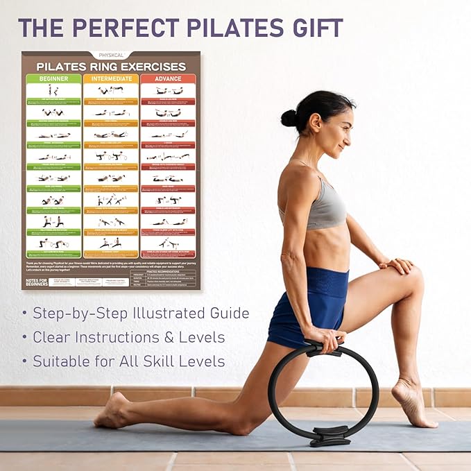 Pilates Ring, 15-Inch Magic Circle with Extra Thick Padded Handles, Pilates Equipment for Toning Inner Thighs, Arms and Strengthening Cores- Workout Guide Included