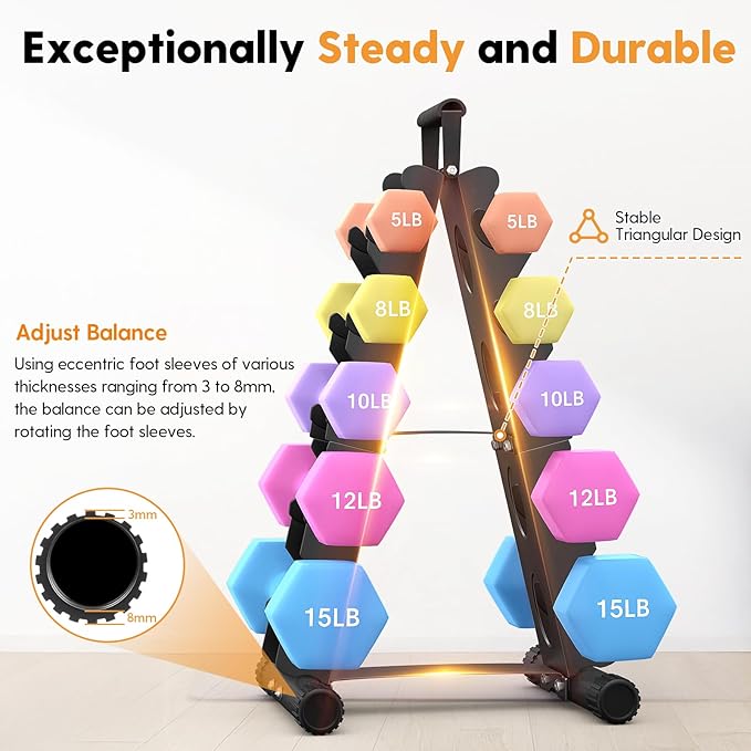 AmazeFan 5 Tier | 3-Tier Dumbbell Rack Stand Only, A-Frame Design Weight Rack with Handle, Weights Metal Strength Training Dumbbells Storage Rack for Home Gym Space Saver (Dumbells not Included)