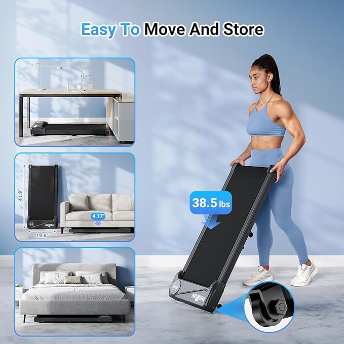 THERUN Walking Pad Treadmill Under Desk, Portable Mini Treadmill for Home/Office, Walking Pad Machine with 2.5HP and 265 lbs Weight Capacity Remote Control LED Display