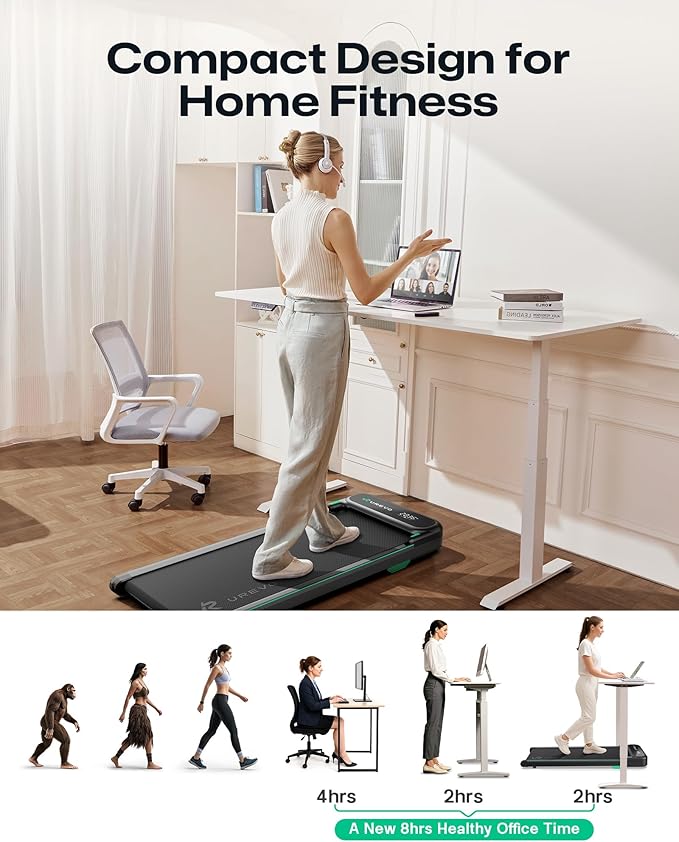 UREVO Smart Walking Pad, Quiet Under Desk Treadmill with APP & Remote, Portable Shock-Absorbing Walking Jogging Machine, Sleek Compact Design for Home Office Fitness