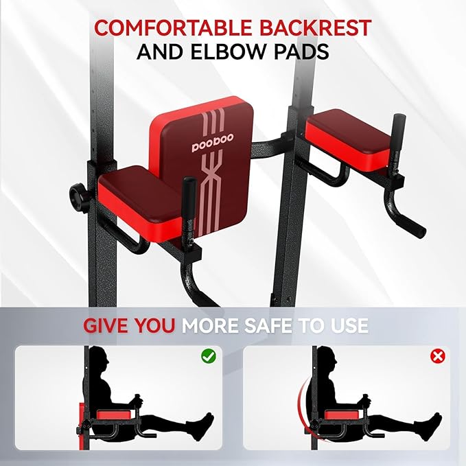 Power Tower Dip Station Pull Up Bar for Fitness Home Gym Workout,Multi-Function Adjustable Height Fitness Strength Training Exercise Equipment,with Power Elastic Ropes