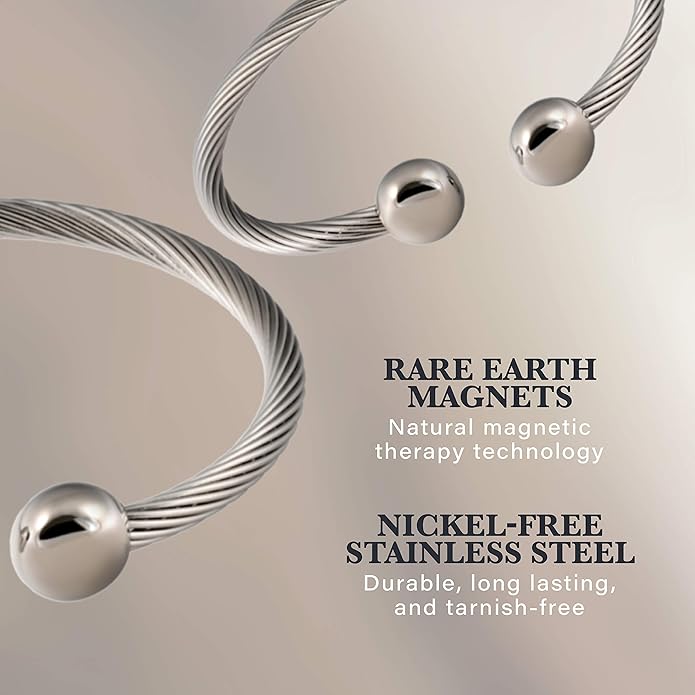 Twisted Stainless Steel Magnetic Therapy Bracelet High Power Magnets, For Men and Women, Adjustable Bangle