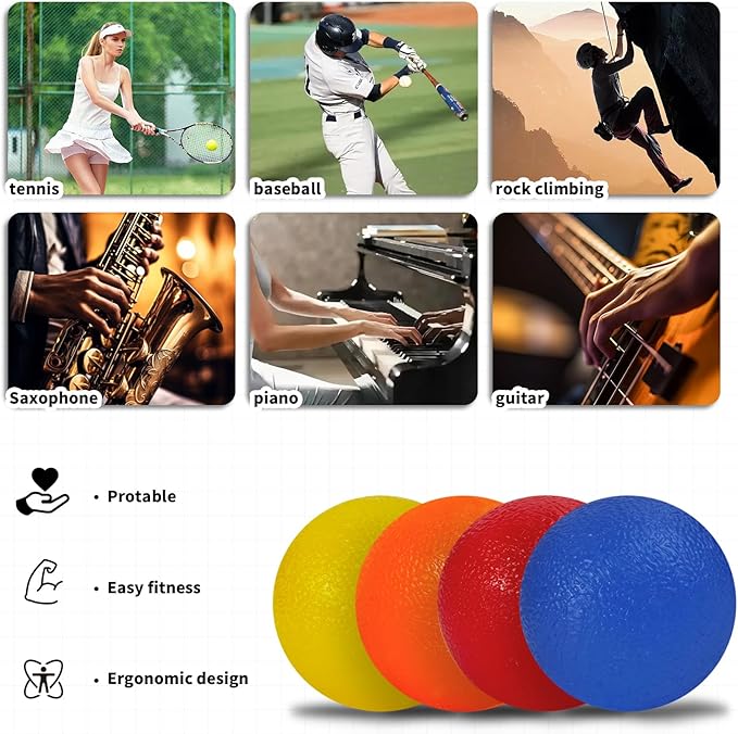 4 Pack Stress Balls for Adults,Squeeze Ball,Squeeze Balls for Hands Therapy,Hand Exercisers for Therapy,Hand Exercise Ball with Different Resistance Levels,Hands Squeezers for Arthritis,Wrist Rehab