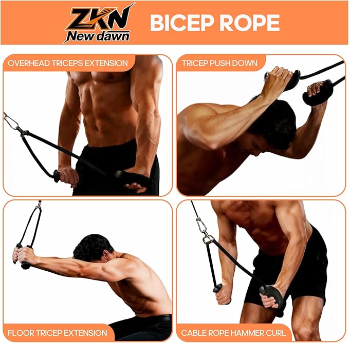 Tricep Rope Pull Down Attachment with Ergonomic Handles,Triceps Rope for Cable Machine Pulley System,Home Gym Accessories