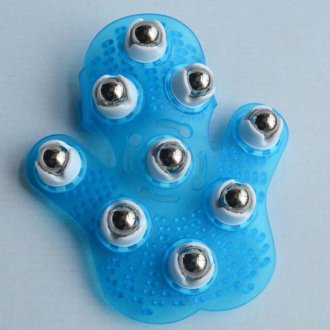 2 PCS Glove Massager Palm Shaped Handheld Massage Tool with Roller Balls for Muscle Back Neck,Portable (Blue)