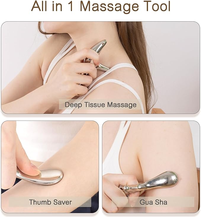 Metal Trigger Point Massage Tool for Deep Tissue Massage & Acupressure Body Gua Sha Tool, Muscle Scraper Massager, Thumb Saver Tool, Fascia Blaster for Body Pain Relief