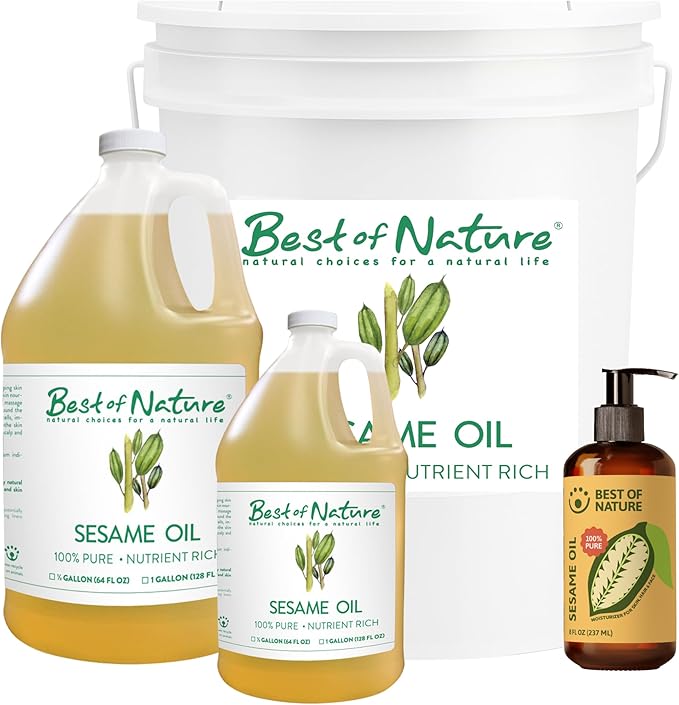Best of Nature 100% Pure Sesame Oil – Natural Unscented Massage Oil, Deep Moisturizing Body & Skin Oil, Perfect Carrier Oil for Essential Oils, Gallon (128 fl oz)